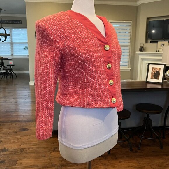 VTG Doncaster Women's Pink Tweed Wool Crop Blazer Jacket Size 14 Shrunk fits M L - Picture 8 of 14